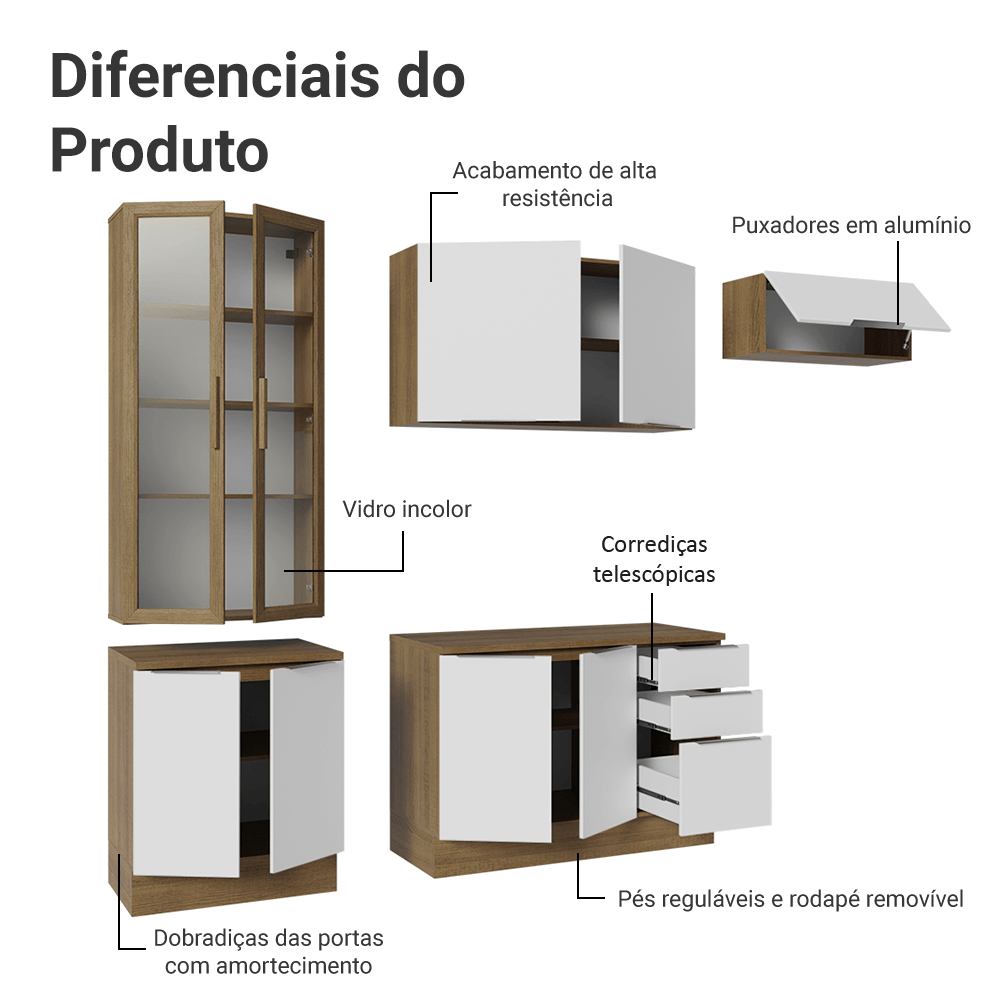 Armário de Cozinha Completa 270cm Rustic/Branco Stella Madesa 11