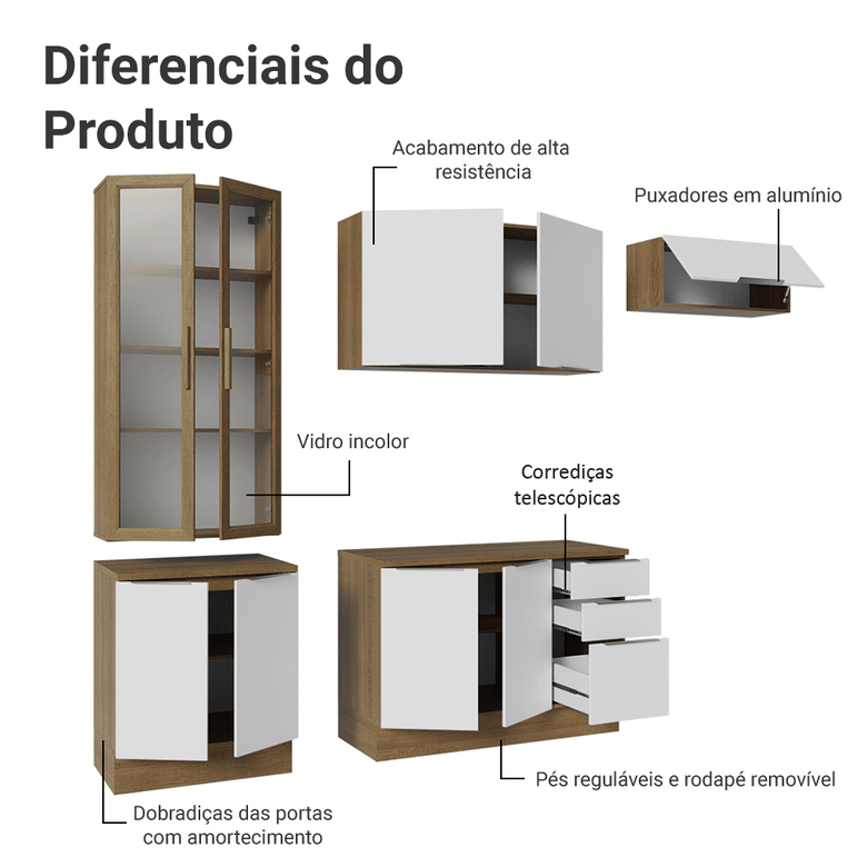 Armário de Cozinha Completa 270cm Rustic/Branco Stella Madesa 11