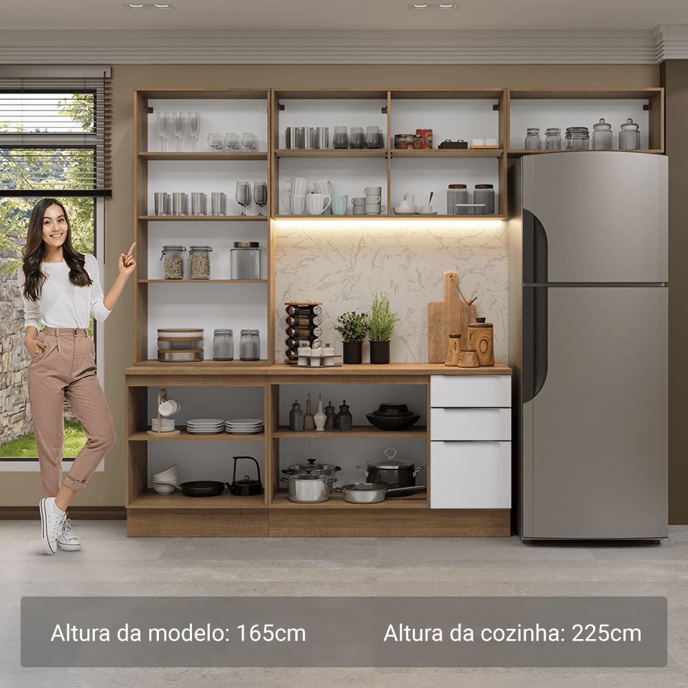 Armário de Cozinha Completa 270cm Rustic/Branco Stella Madesa 11