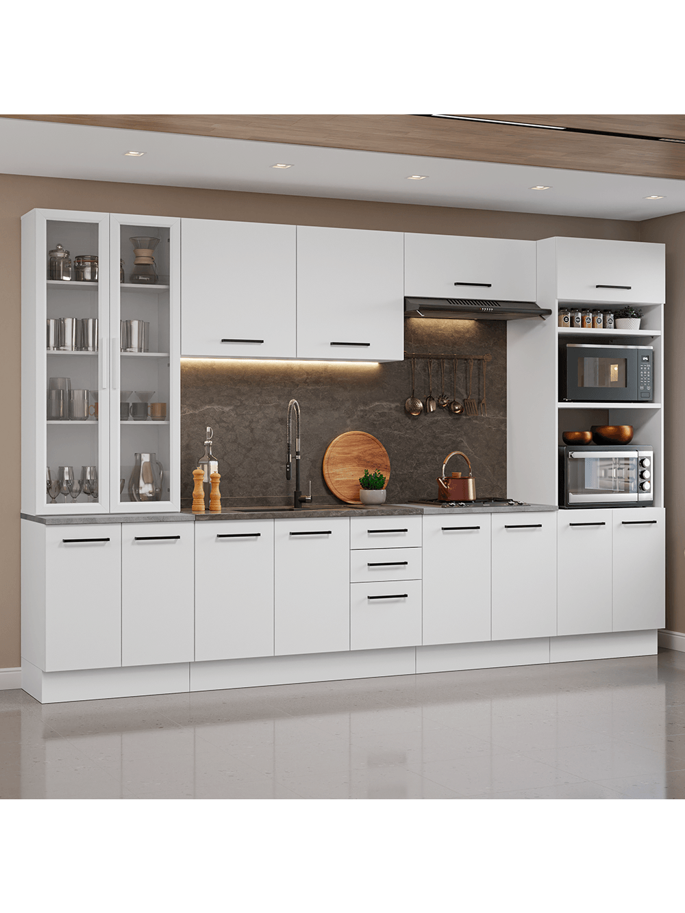 Armário de Cozinha Completa 340cm Branco Agata Madesa 01 - Branco