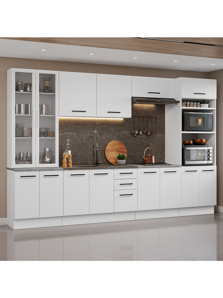 Armário de Cozinha Completa 340cm Branco Agata Madesa 01
