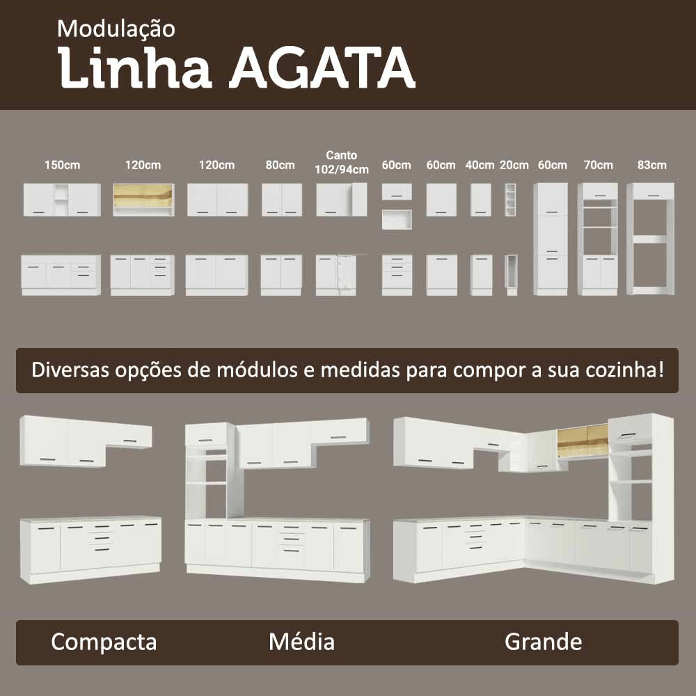 Armário de Cozinha Completa 340cm Branco Agata Madesa 01