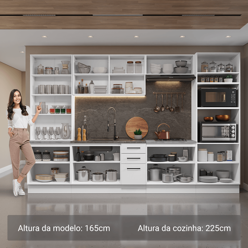 Armário de Cozinha Completa 340cm Branco Agata Madesa 01