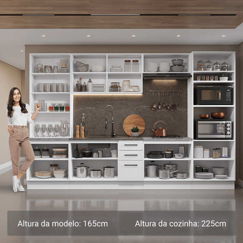 Armário de Cozinha Completa 340cm Branco Agata Madesa 01
