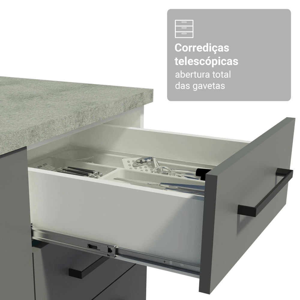 Armário de Cozinha Completa 340cm Branco/Cinza Agata Madesa 01