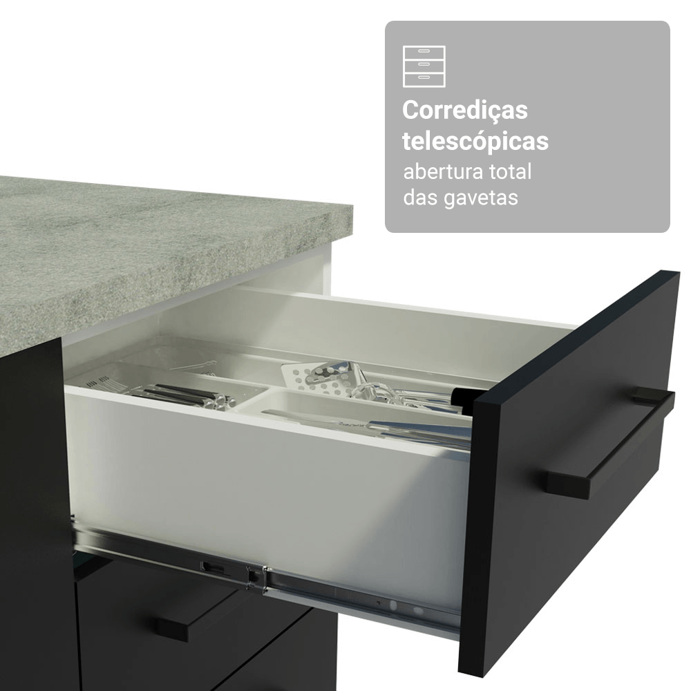 Armário de Cozinha Completa 340cm Branco/Preto Agata Madesa 01