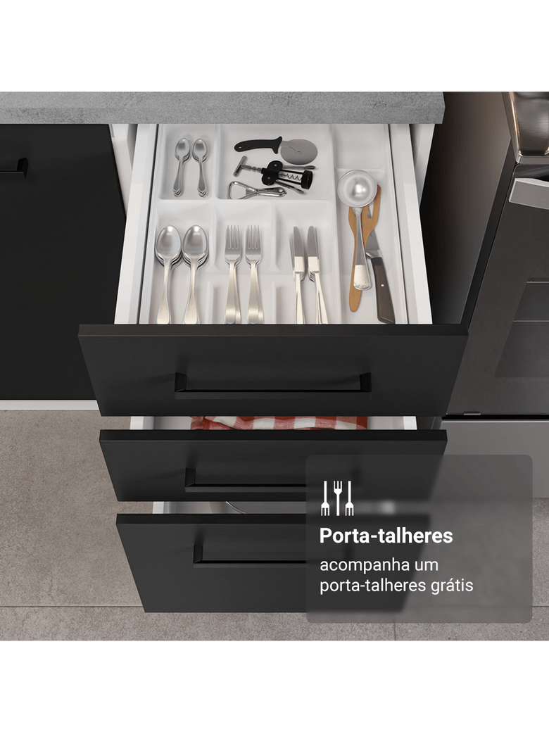 Armário de Cozinha Completa 340cm Branco/Preto Agata Madesa 01