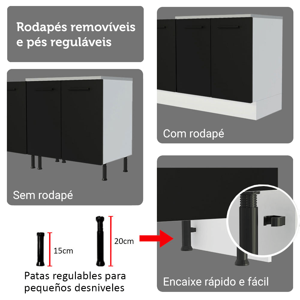 Armário de Cozinha Completa 340cm Branco/Preto Agata Madesa 01