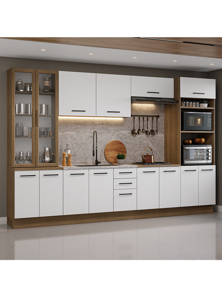 Armário de Cozinha Completa 340cm Rustic/Branco Agata Madesa 01