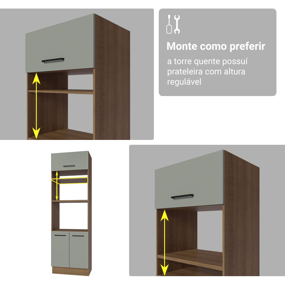 Armário de Cozinha Completa 340cm Rustic/Cinza Agata Madesa 01