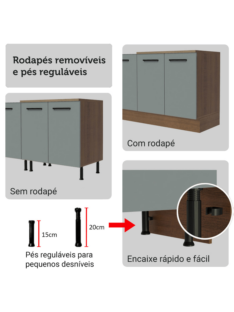 Armário de Cozinha Completa 340cm Rustic/Cinza Agata Madesa 01