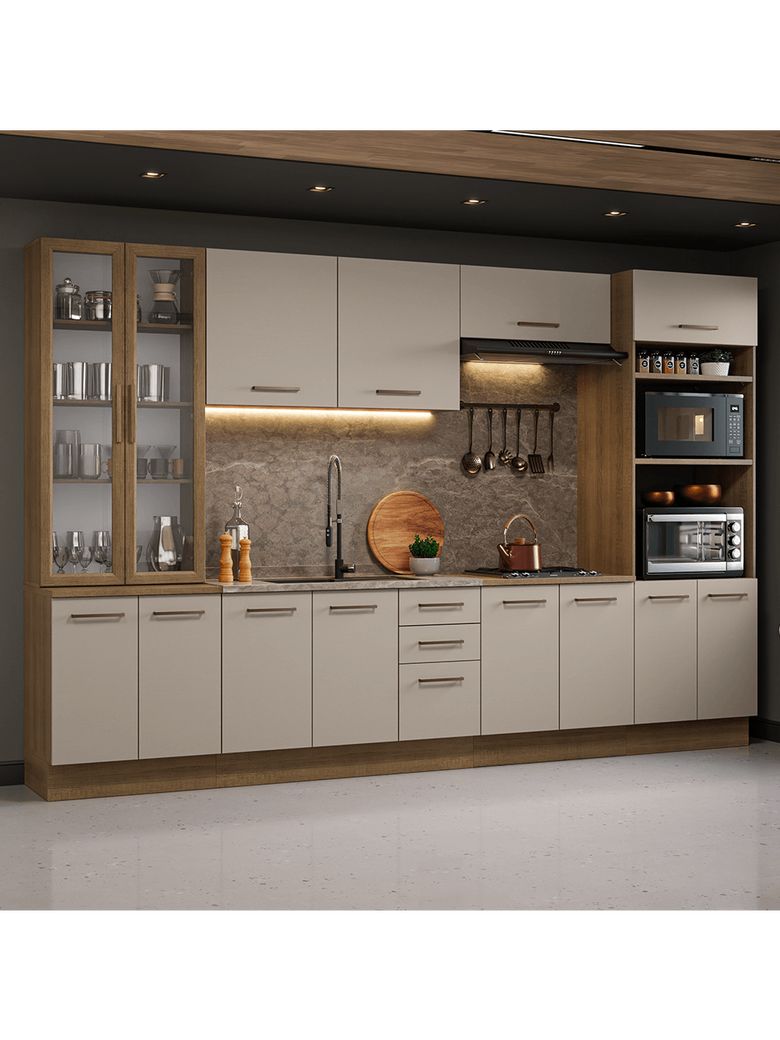 Armário de Cozinha Completa 340cm Rustic/Crema Agata Madesa 01