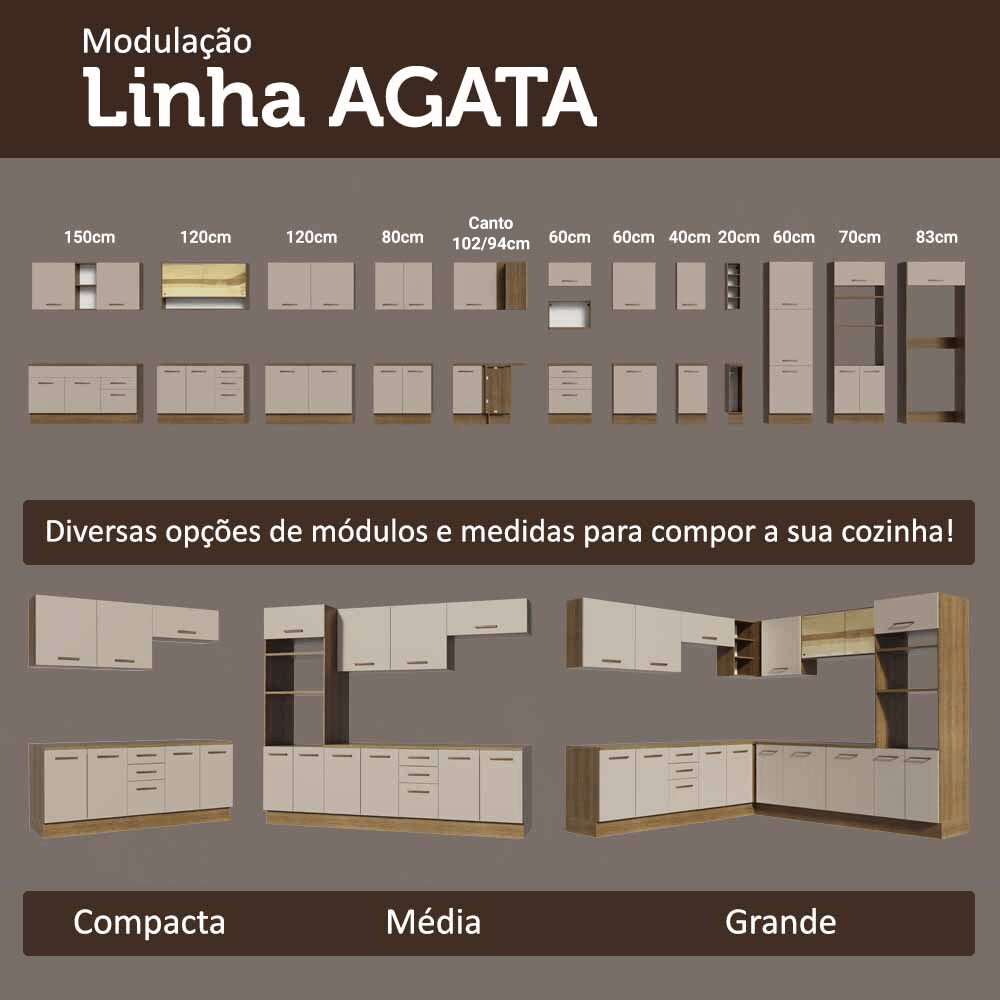 Armário de Cozinha Completa 340cm Rustic/Crema Agata Madesa 01