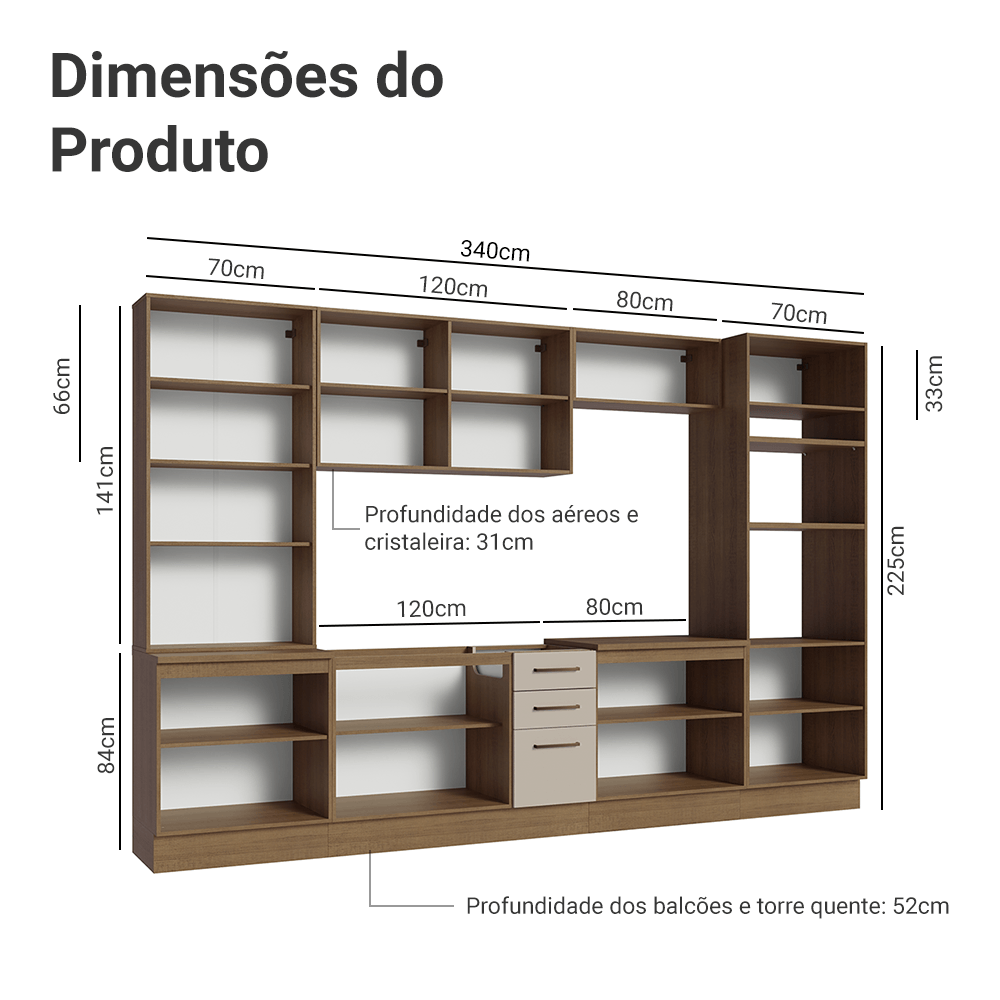 Armário de Cozinha Completa 340cm Rustic/Crema Agata Madesa 01