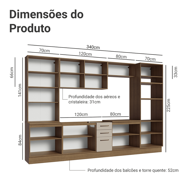 Armário de Cozinha Completa 340cm Rustic/Crema Agata Madesa 01