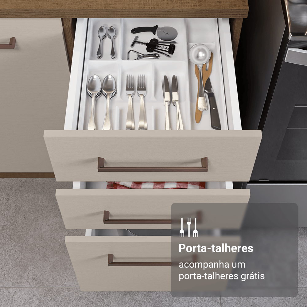 Armário de Cozinha Completa 340cm Rustic/Crema Agata Madesa 01