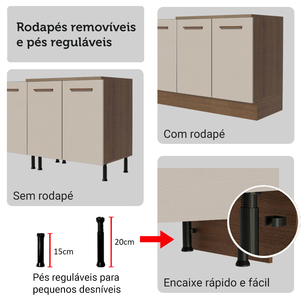 Armário de Cozinha Completa 340cm Rustic/Crema Agata Madesa 01