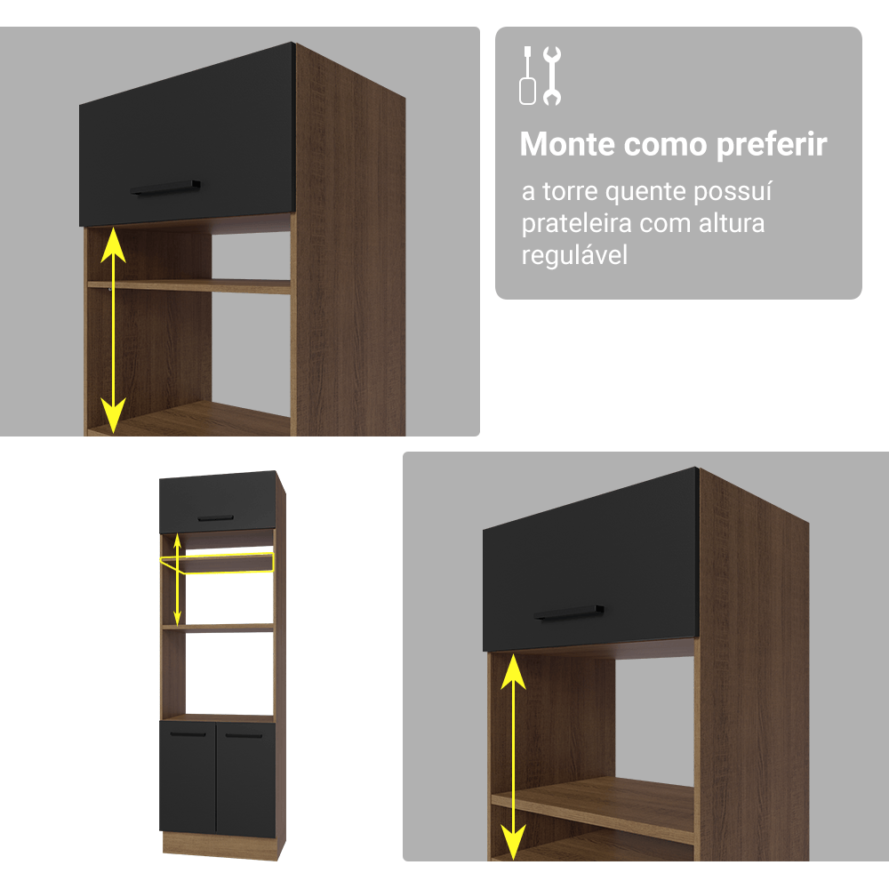 Armário de Cozinha Completa 340cm Rustic/Preto Agata Madesa 01