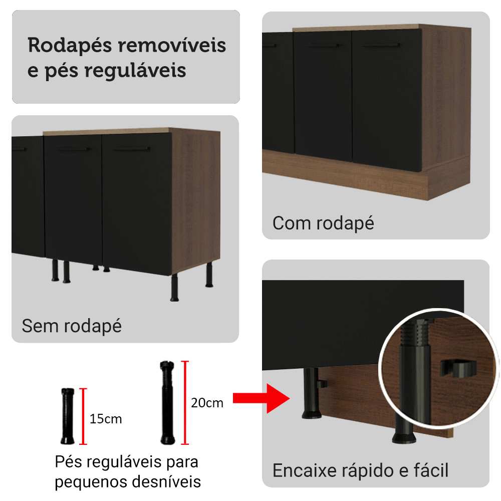 Armário de Cozinha Completa 340cm Rustic/Preto Agata Madesa 01