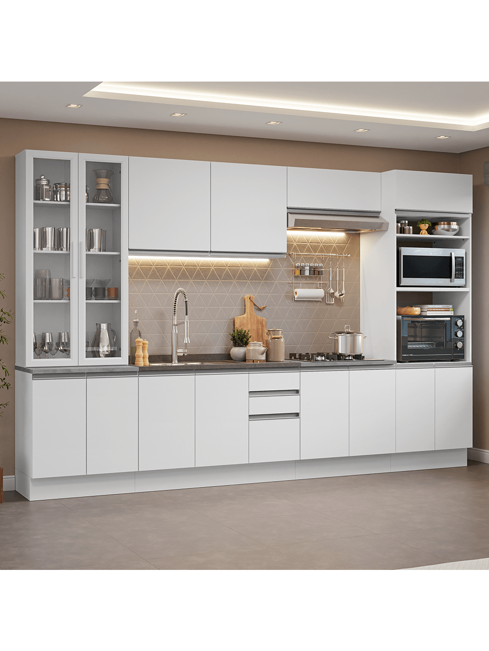 Armário de Cozinha Completa 340cm Branco Glamy Madesa 01 - Branco
