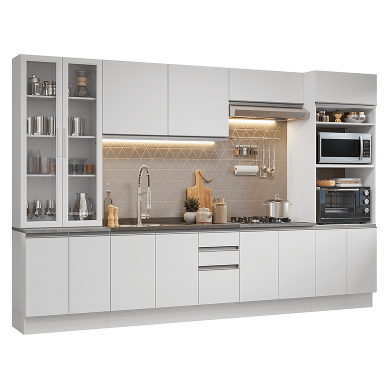 Armário de Cozinha Completa 340cm Branco Glamy Madesa 01