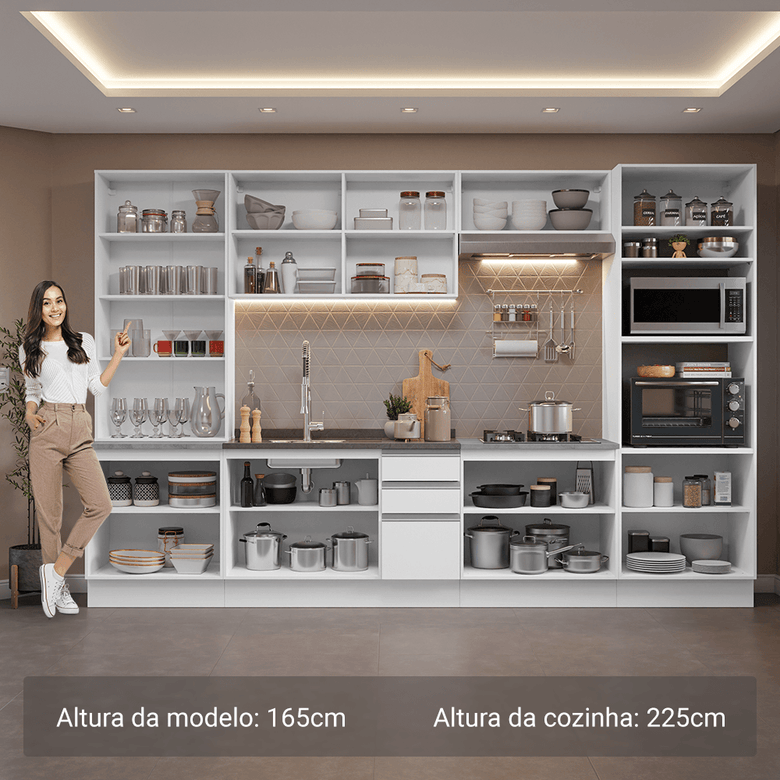 Armário de Cozinha Completa 340cm Branco Glamy Madesa 01