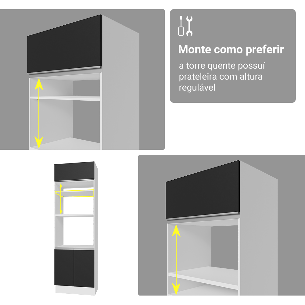 Armário de Cozinha Completa 340cm Branco/Preto Glamy Madesa 01
