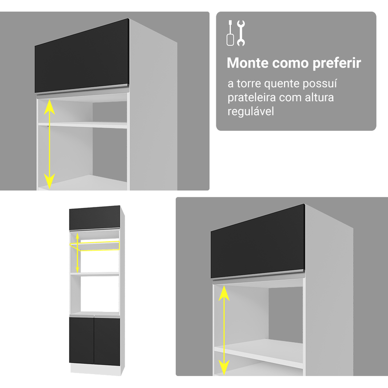 Armário de Cozinha Completa 340cm Branco/Preto Glamy Madesa 01