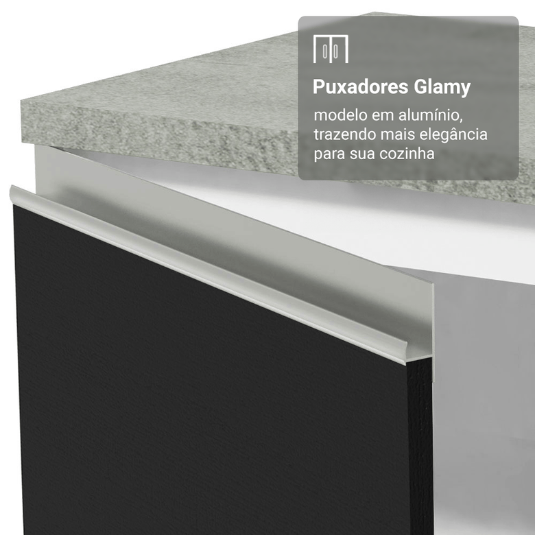 Armário de Cozinha Completa 340cm Branco/Preto Glamy Madesa 01