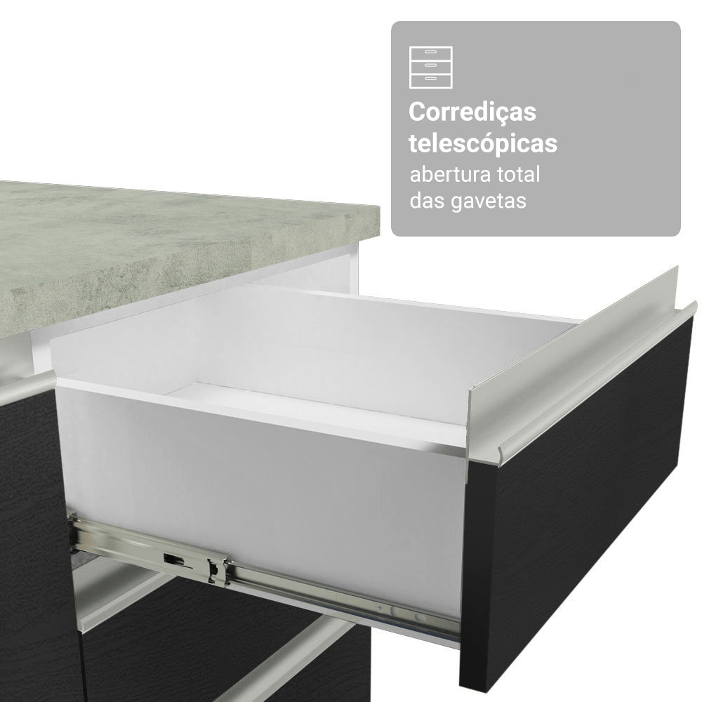 Armário de Cozinha Completa 340cm Branco/Preto Glamy Madesa 01