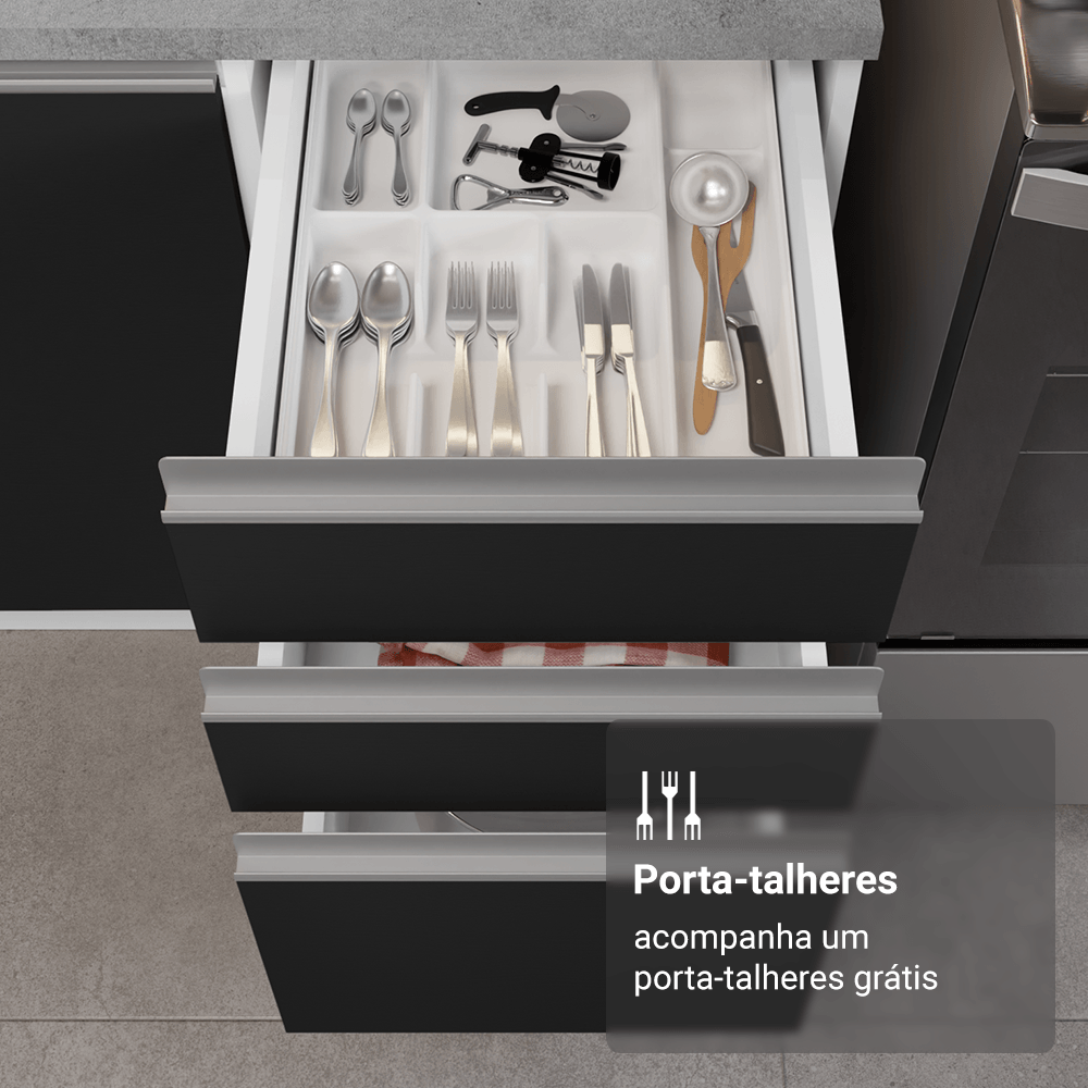 Armário de Cozinha Completa 340cm Branco/Preto Glamy Madesa 01