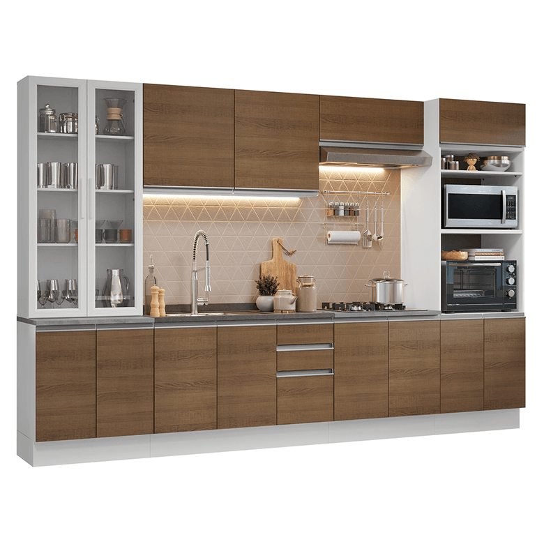 Armário de Cozinha Completa 340cm Branco/Rustic Glamy Madesa 01