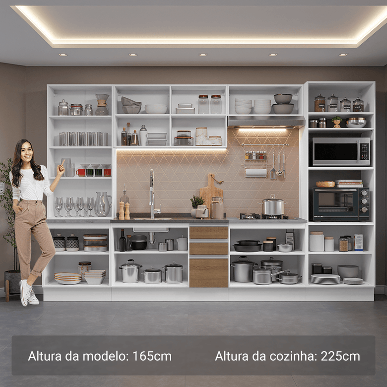 Armário de Cozinha Completa 340cm Branco/Rustic Glamy Madesa 01