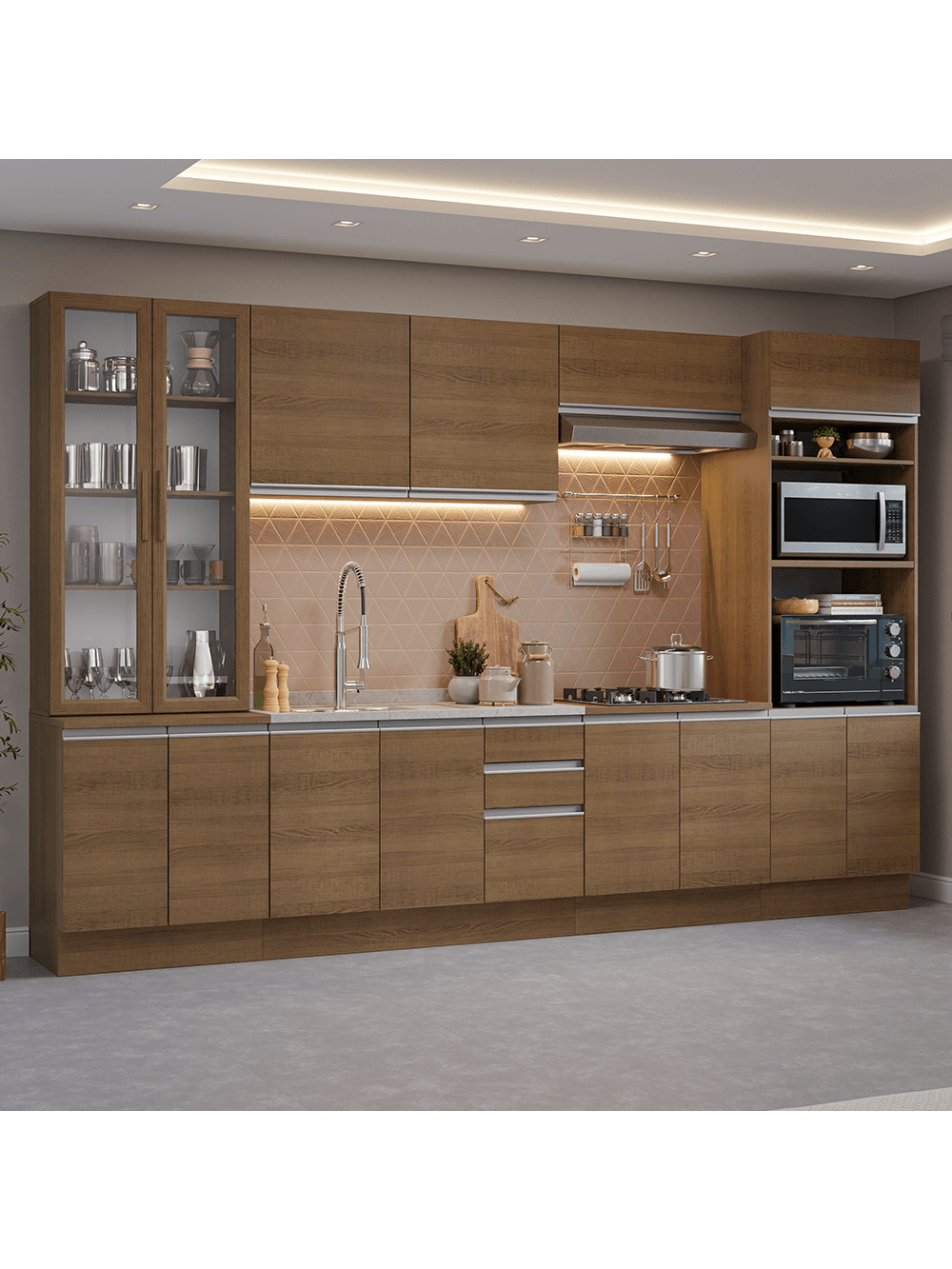 Armário de Cozinha Completa 340cm Rustic Glamy Madesa 01 - Rustic