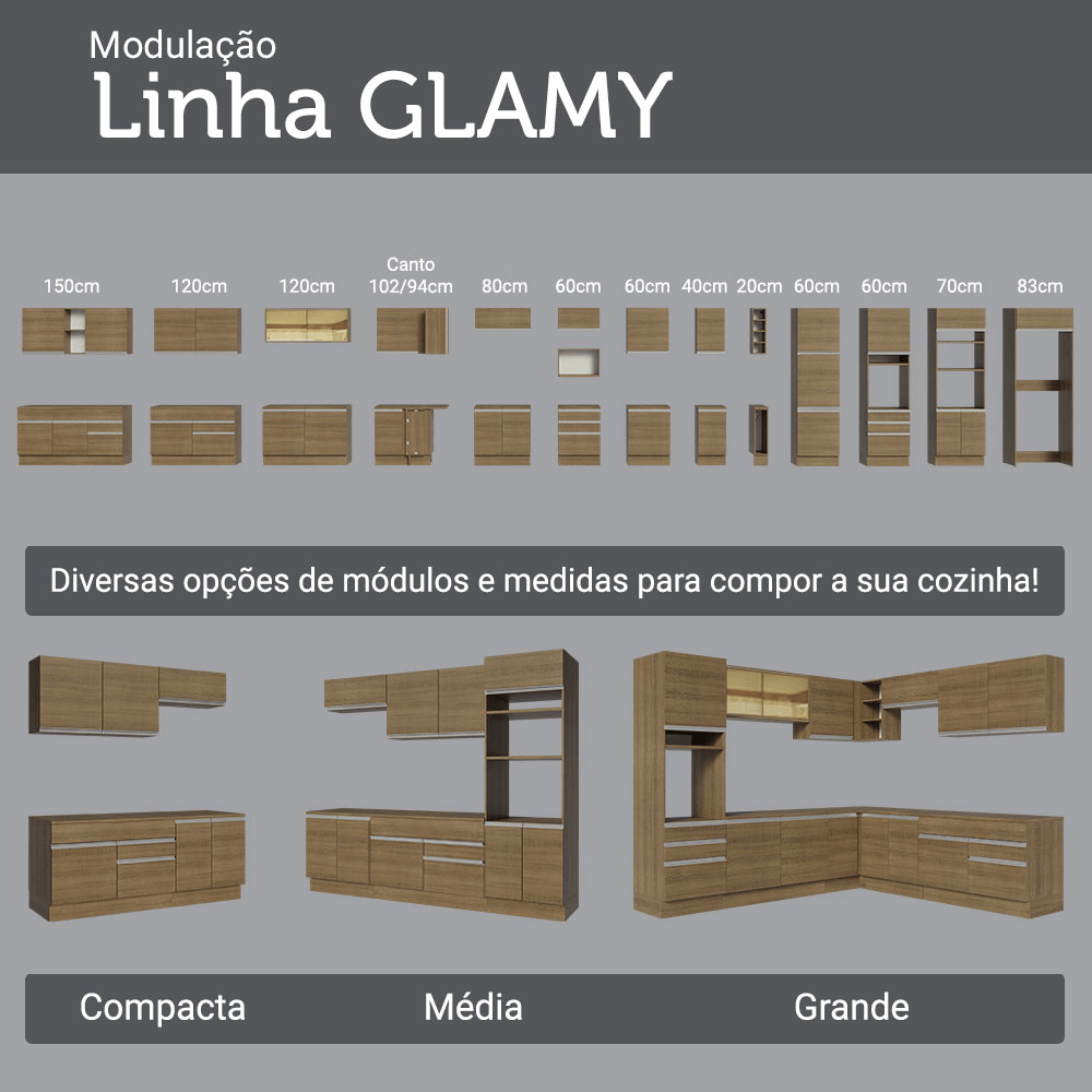Armário de Cozinha Completa 340cm Rustic Glamy Madesa 01
