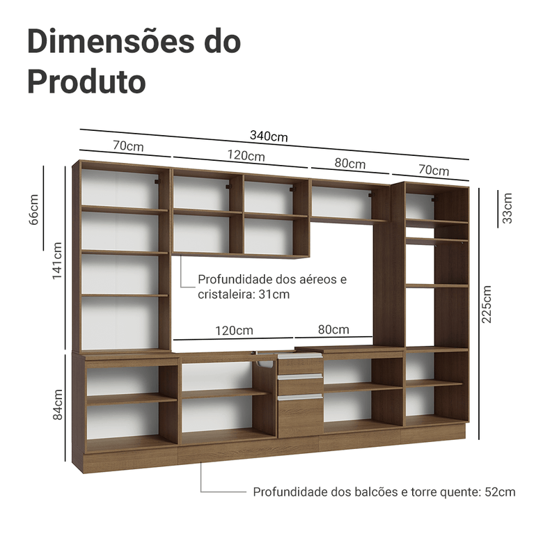 Armário de Cozinha Completa 340cm Rustic Glamy Madesa 01
