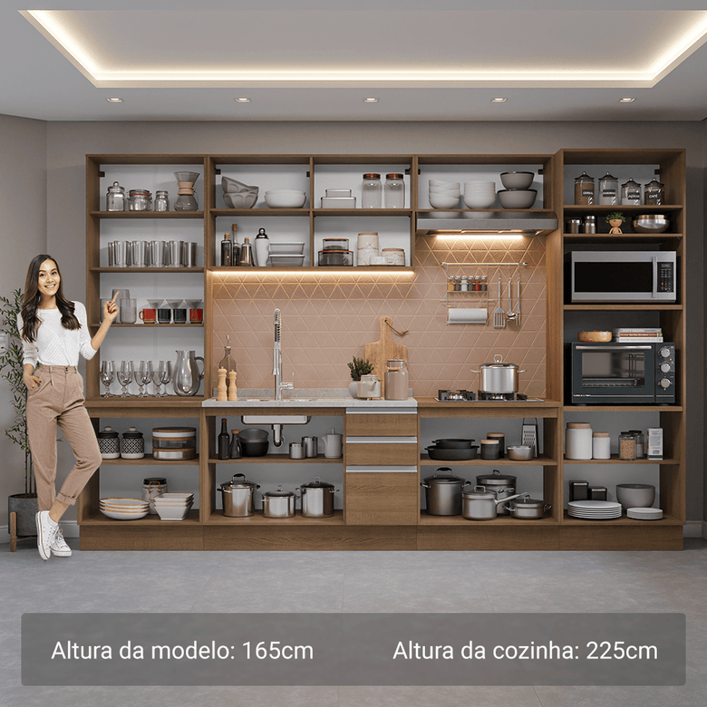 Armário de Cozinha Completa 340cm Rustic Glamy Madesa 01