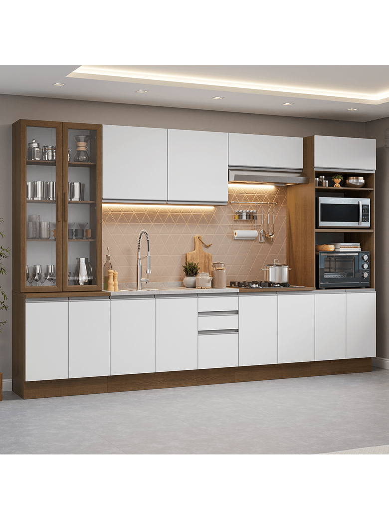 Armário de Cozinha Completa 340cm Rustic/Branco Glamy Madesa 01