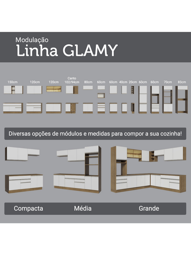 Armário de Cozinha Completa 340cm Rustic/Branco Glamy Madesa 01