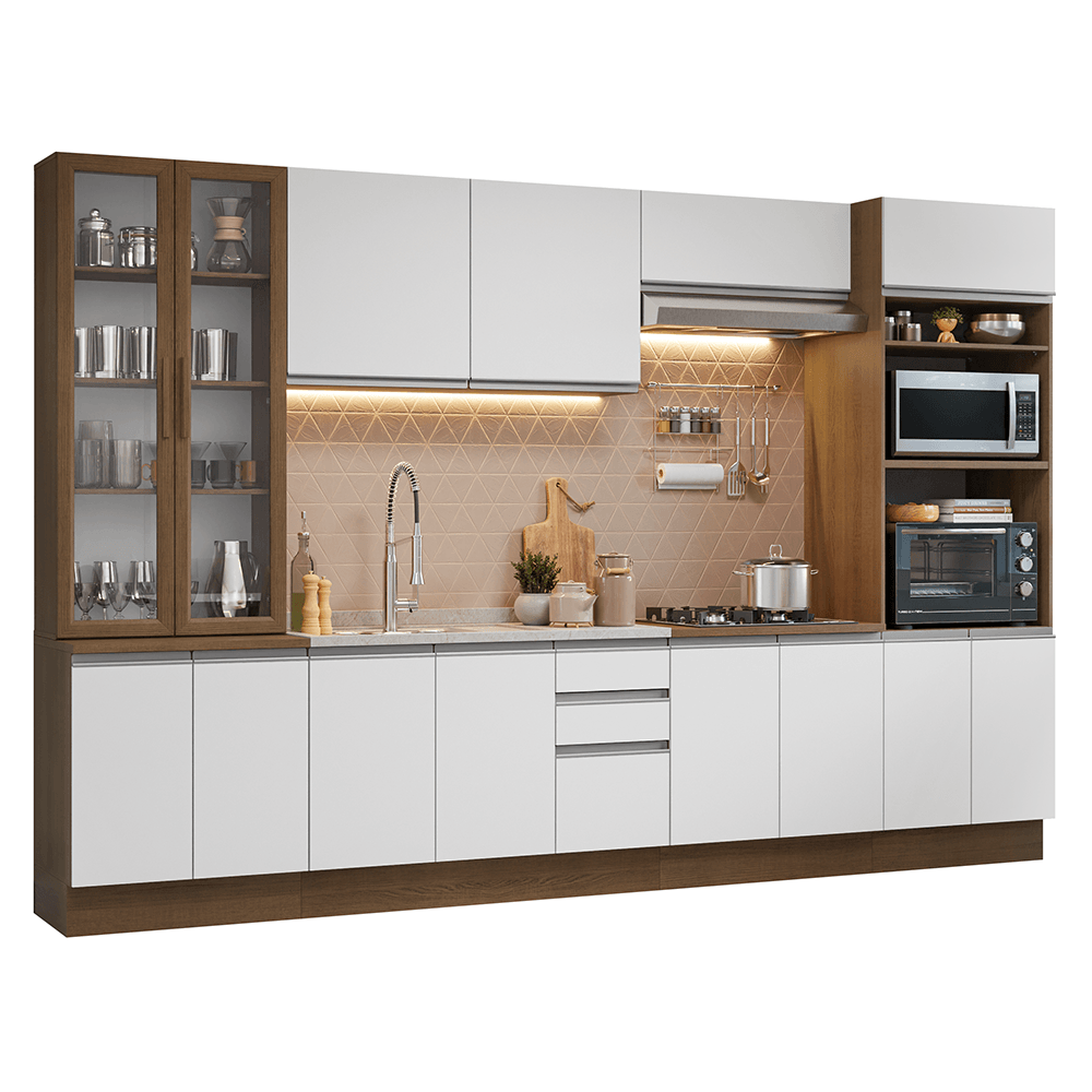 Armário de Cozinha Completa 340cm Rustic/Branco Glamy Madesa 01 - Rustic/Branco