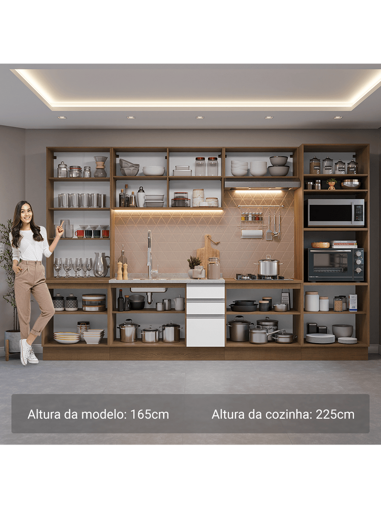 Armário de Cozinha Completa 340cm Rustic/Branco Glamy Madesa 01