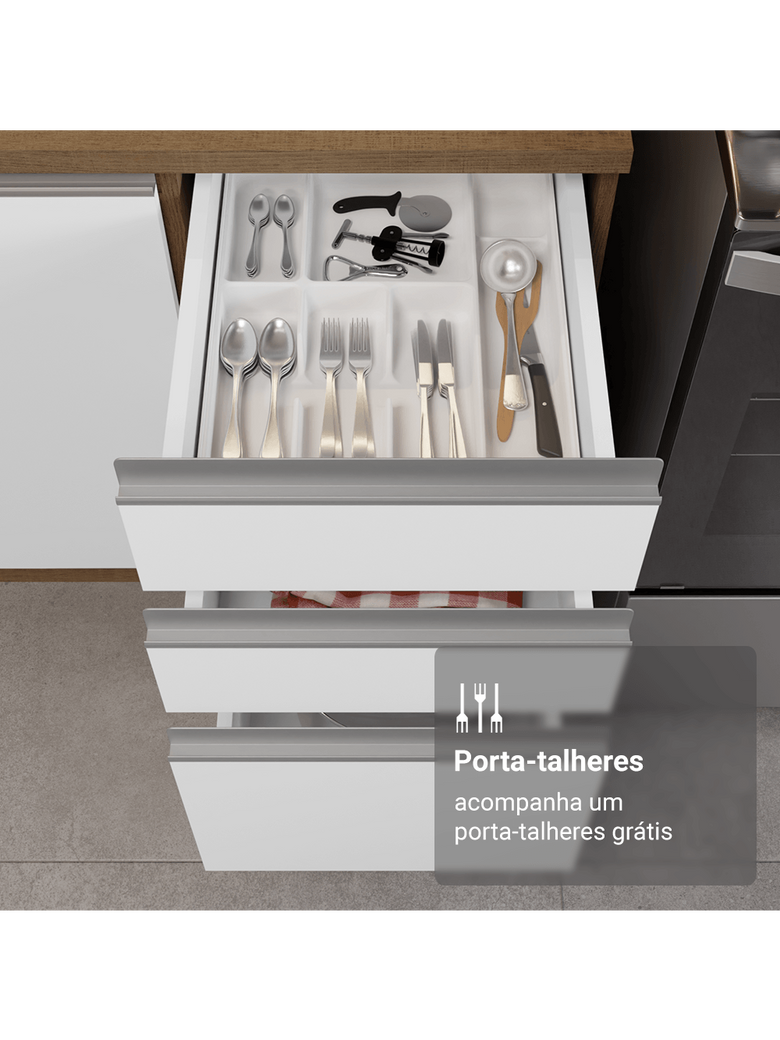 Armário de Cozinha Completa 340cm Rustic/Branco Glamy Madesa 01