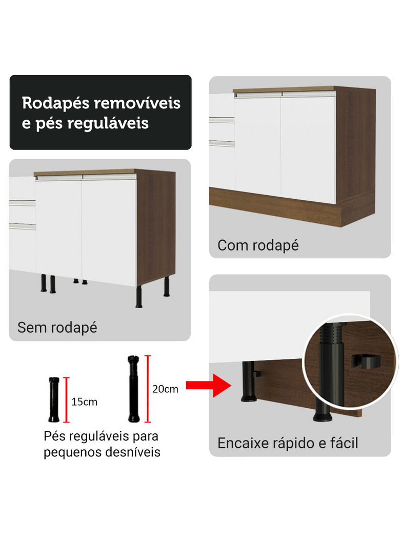 Armário de Cozinha Completa 340cm Rustic/Branco Glamy Madesa 01