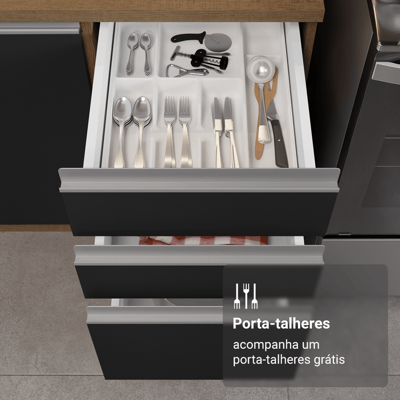 Armário de Cozinha Completa 340cm Rustic/Preto Glamy Madesa 01