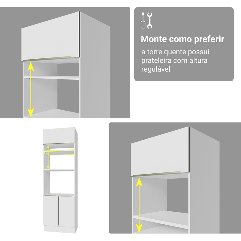 Armário de Cozinha Completa 340cm Branco/Branco Veludo Lux Madesa 02