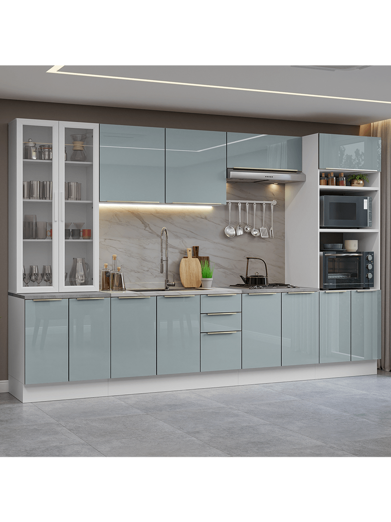 Armário de Cozinha Completa 340cm Branco/Cinza Lux Madesa 02