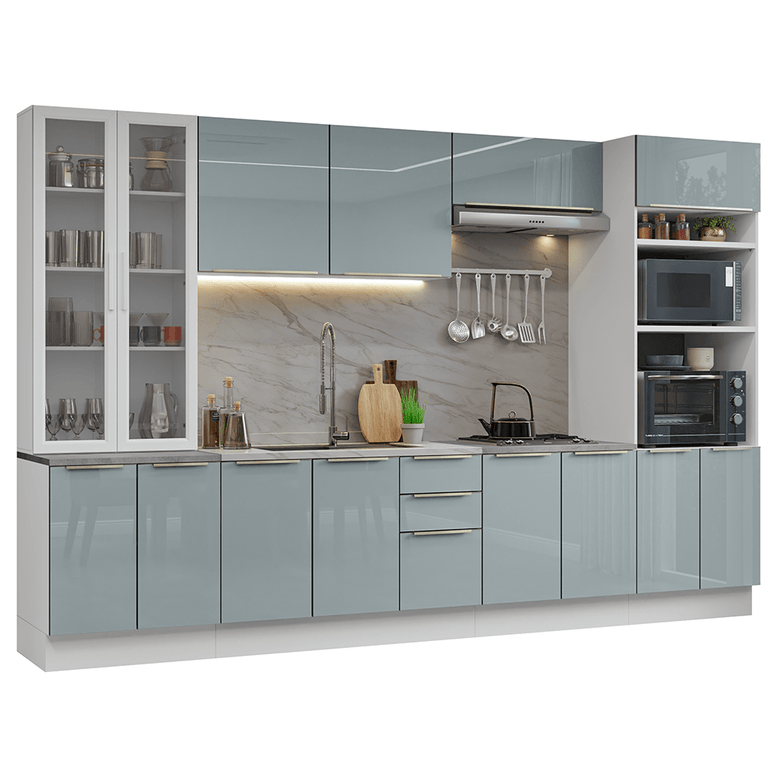 Armário de Cozinha Completa 340cm Branco/Cinza Lux Madesa 02