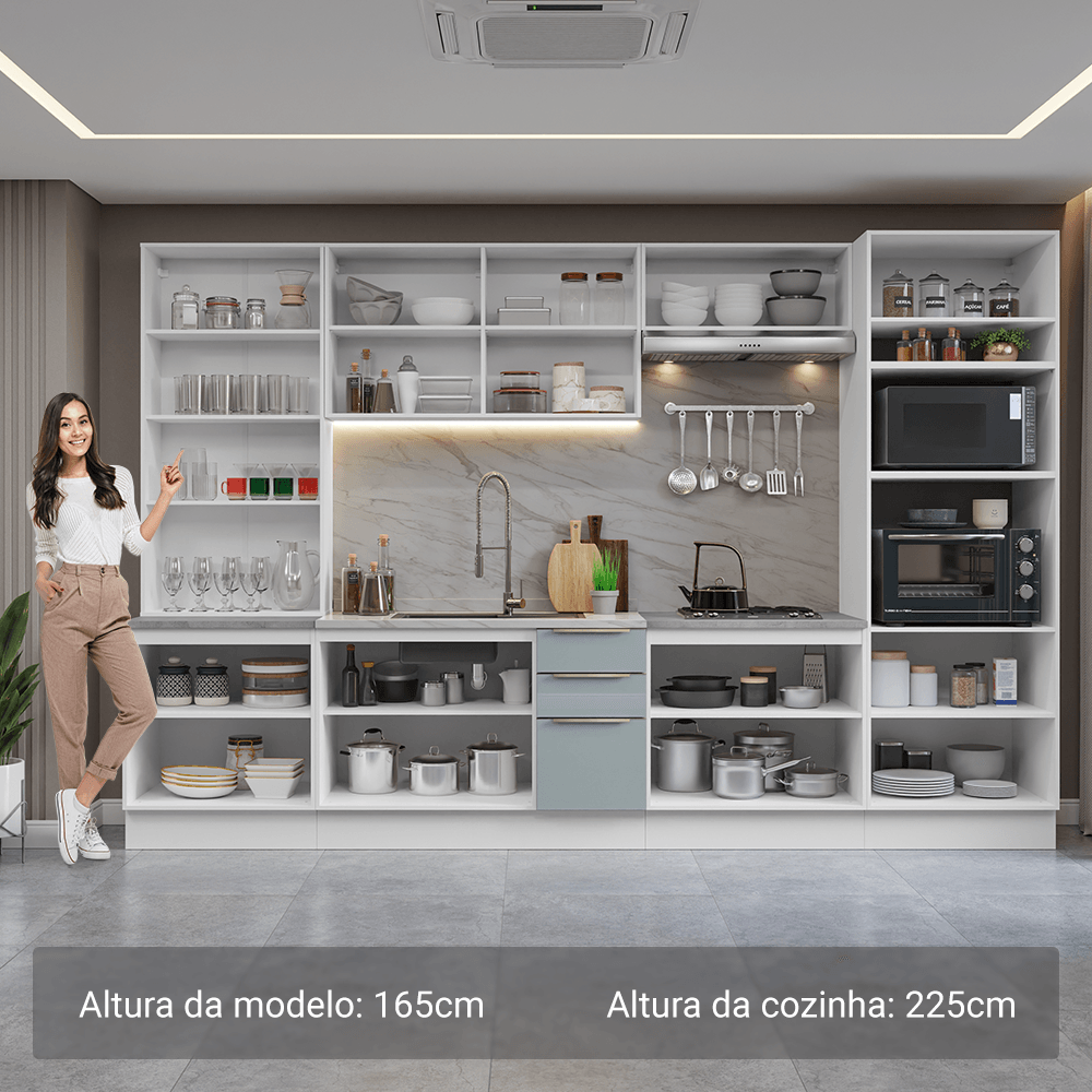Armário de Cozinha Completa 340cm Branco/Cinza Lux Madesa 02