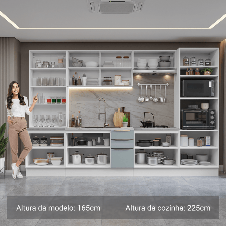 Armário de Cozinha Completa 340cm Branco/Cinza Lux Madesa 02