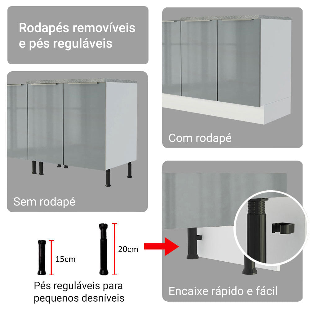 Armário de Cozinha Completa 340cm Branco/Cinza Lux Madesa 02